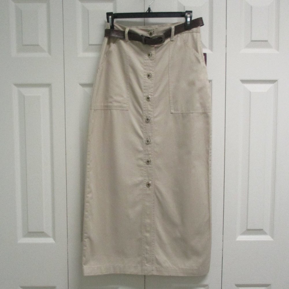 Button Front Straight Midi Skirts sz 8 Khaki